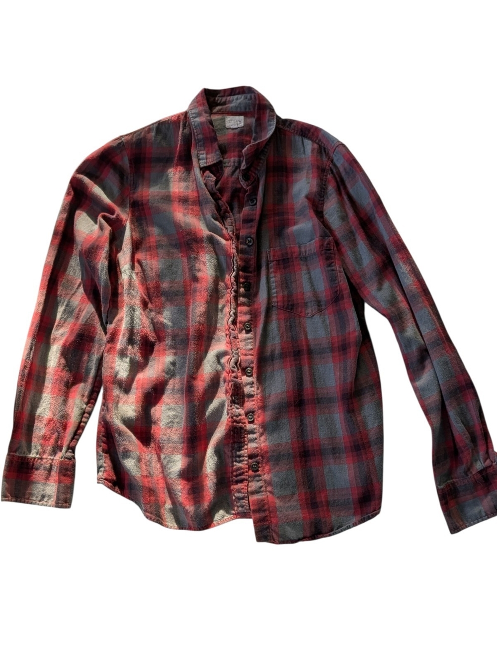 J. Crew Pink and Gray Plaid Flannel Button-Down Shirt Women's Medium